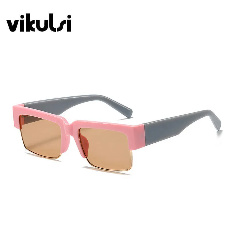 

Солнцезащитные очки Квадратные для мужчин и женщин, трендовые очки цвета шампанского, розового цвета, в полуоправе