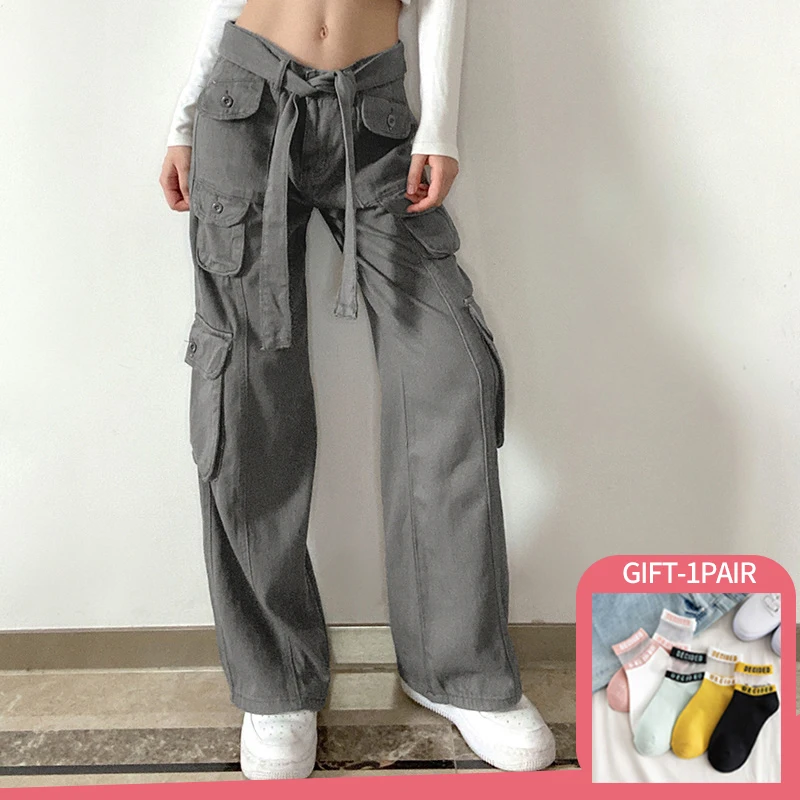 

Women Cargo Harem Pants Side Pockets Black White Hip Hop Casual Male Female Joggers Trousers Fashion Casual Streetwear Pants