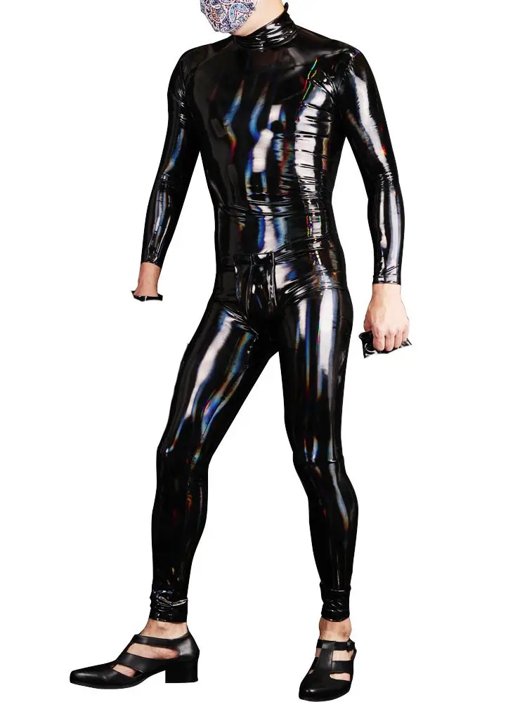 

Mens Convex Pouch Wet Look PVC Catsuit Shiny PU Leather Bodysuit Tights Cosplay Leotard Conjoined Sexy Clubwear Jumpsuit Teddies