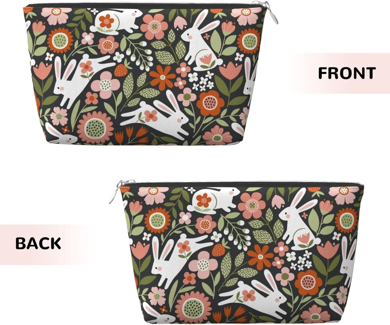 Женская косметичка с кроликами на цветочным принтом дорожный размер туалетные
