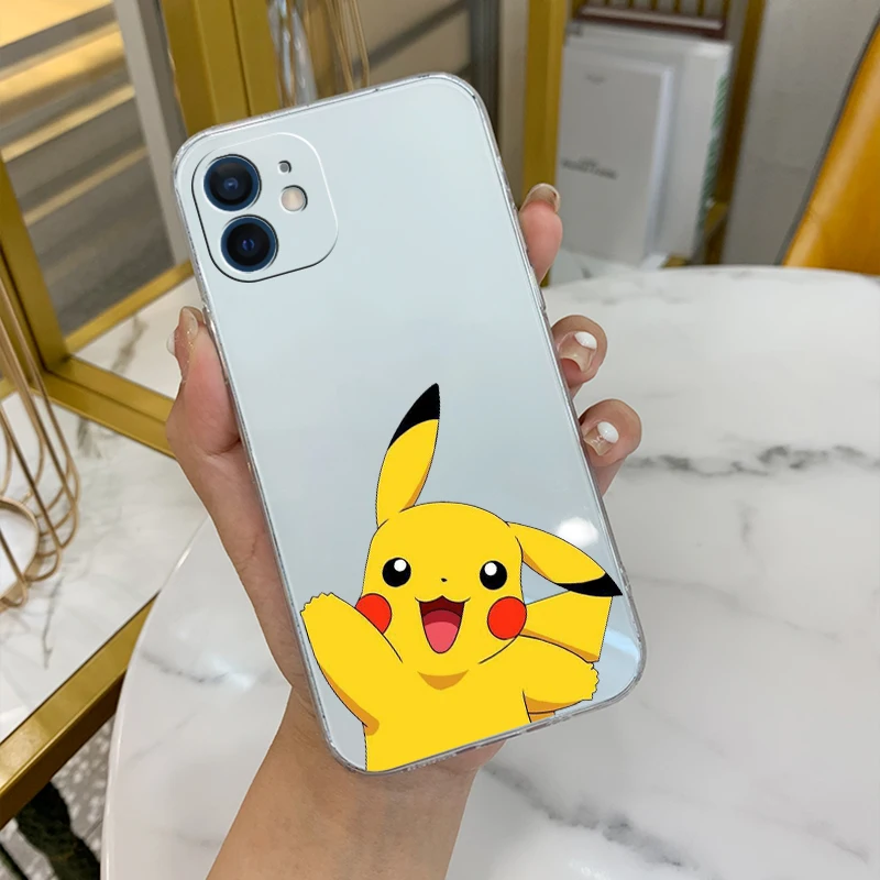 

Pokemon Cartoon Cute Case For iPhone 12 13 Pro Max Mini 11 Pro Max X XR XS MAX SE2020 8 7 6 6S Plus Transparent Shockproof Cover