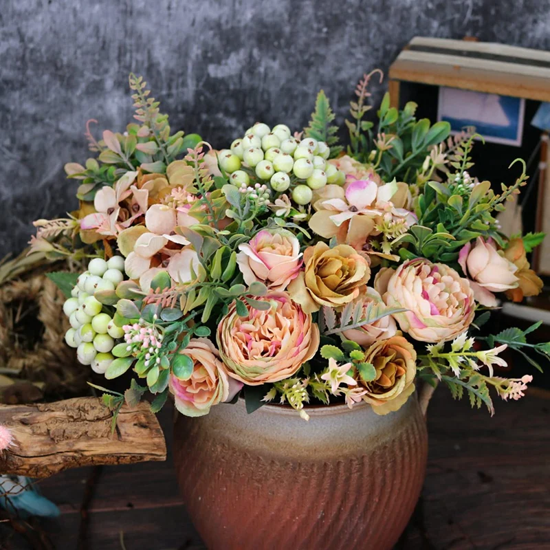 Promotion! Artificial Flowers 2Pcs Fake Peony Silk Hydrangea Flower Bouquet Arrangements Table Centerpieces |