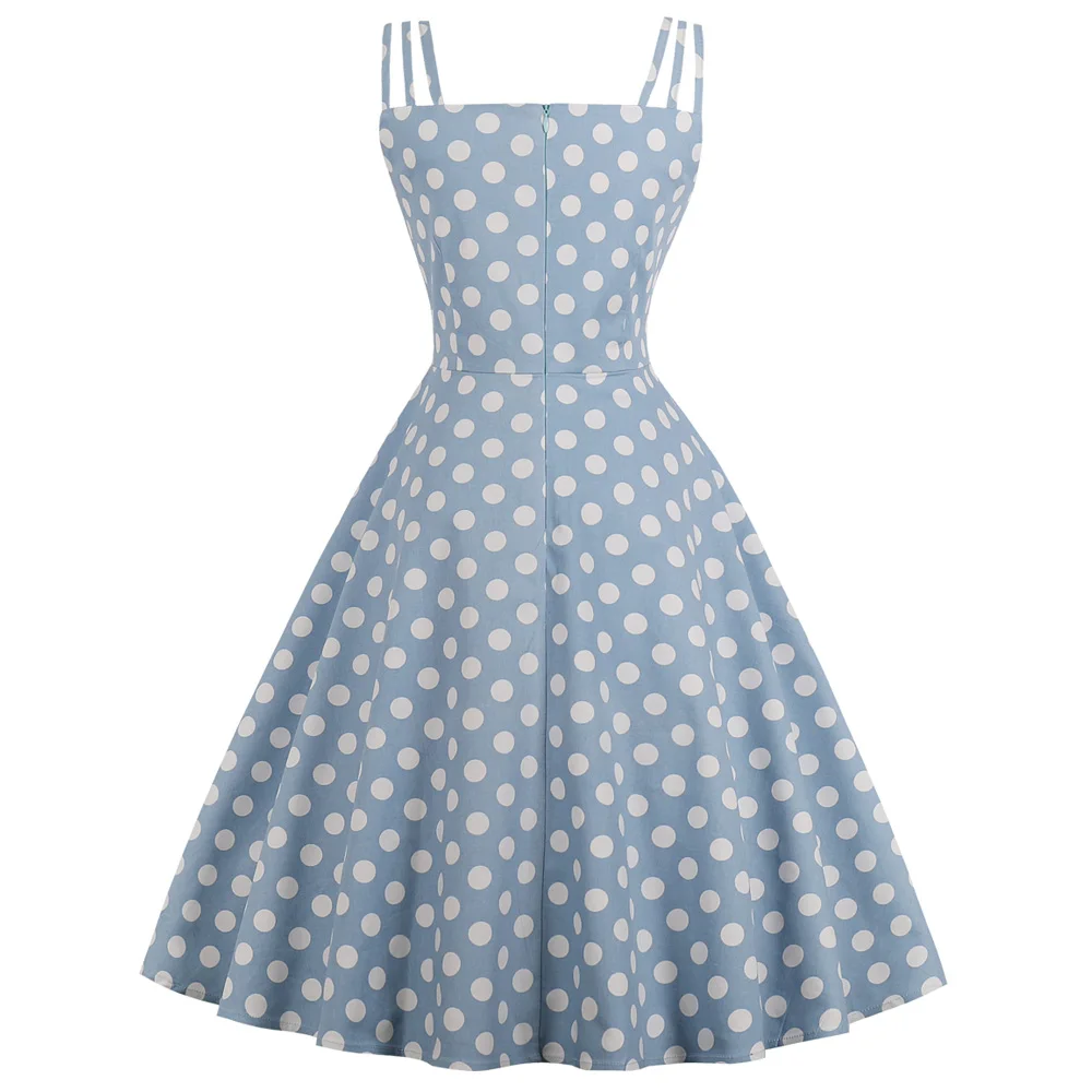 

Big Size Women Vintage Dress Fashion Polka Dot Summer Dress Bowknot Zipper Sleeveless Dress Elegant Party