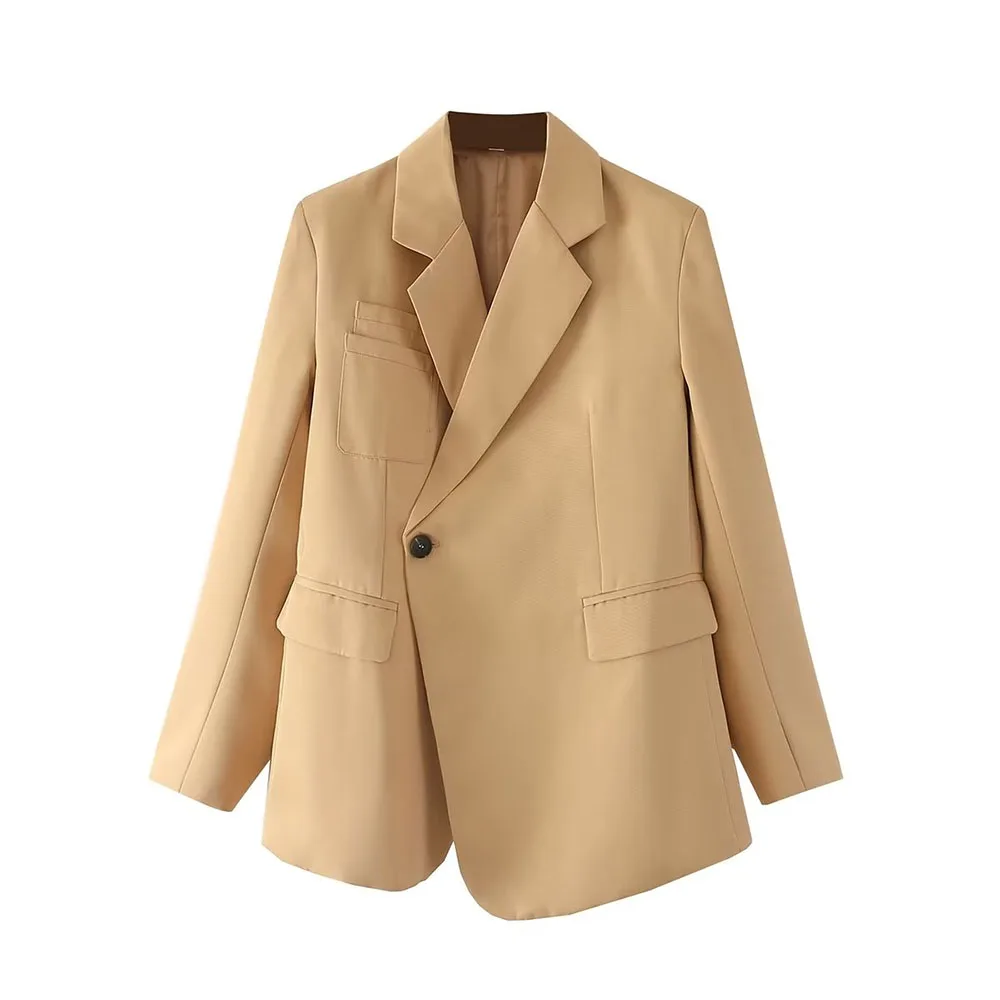 

2022 early autumn new women's fashion solid color one button pocket with irregular all-match suit jacket