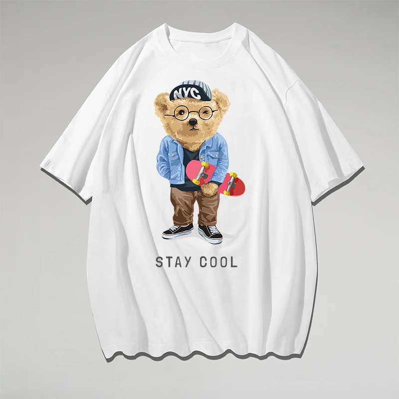 

Bear Boho Cool Visual Kei Teenage Undershirt Blank Drop Sleeves Painting T-Shirt Couple New Arrivals Vivid Top Tees