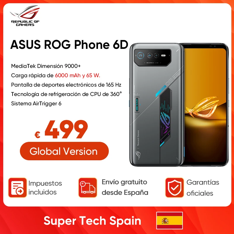 Versione Globale Asus Rog Phone 6D Mediatek Dimensity 9 5G Gaming Phone 165Hz Frequenza Di Aggiornamento 65W Ricarica Rapida Rog 6D Smartphone