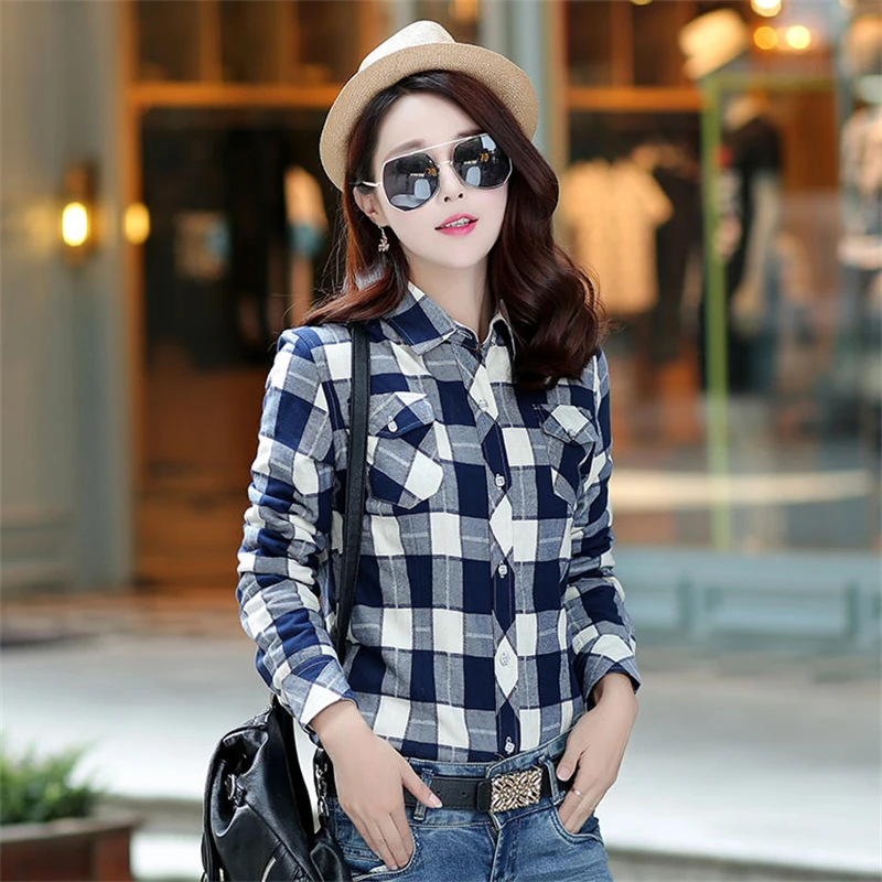 2022 Winter Warm Thicke Plaid Shirt Style Coat Women Korean Casual Loose Cotton Parka Female Street Fashion Buttons Coat Outwear