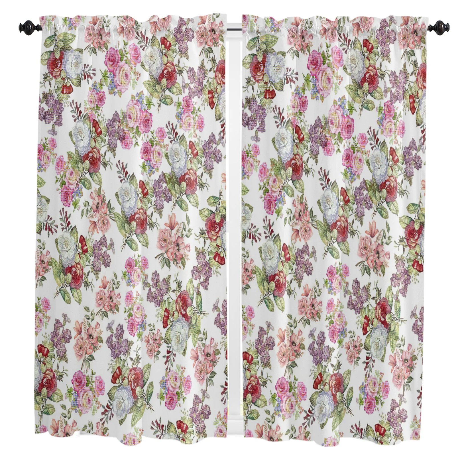 

Flowers Foliage Gradient Small Curtain Rod Pocket Short Curtains Half Drapes Partition Cabinet Door Window Curtains Home Decor
