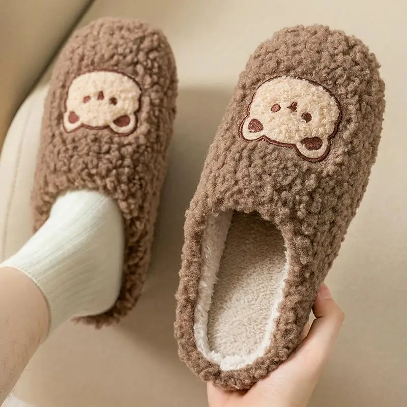 Winter House Women Fur Slippers Warm Soft For Men Cute Cartoon Bear Bedroom Ladies Girls Fluffy Slippers Couples Plush Shoes 6