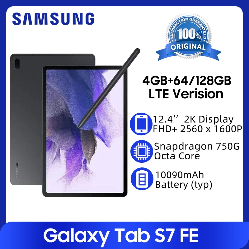 

Samsung Galaxy Tab S7 FE 6GB 128GB LTE Tablet Snapdragon 750G Octa Core 12.4'' Screen Android Tablet 10090mAh Battery Tablets