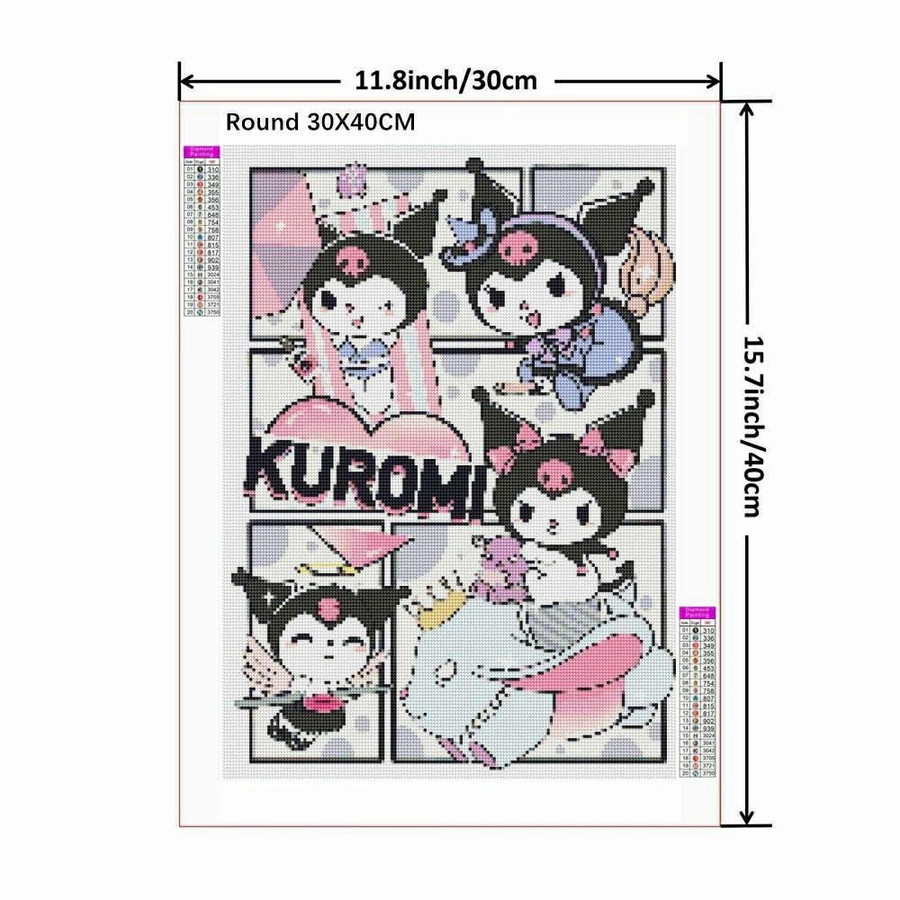 5D Комплект Алмазной Живописи Hello Kitty Kuromi Cinnamoroll Вышивка Крестиком Круглая Мозаика