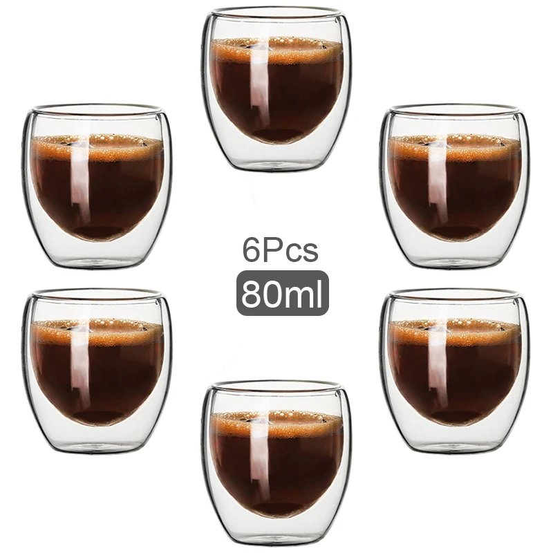 

80ML Double Wall Glass Cup Transparent Handmade Heat Resistant Tea Drink Cups MINI Whisky Cup 100 centigrade Espresso Coffee Cup
