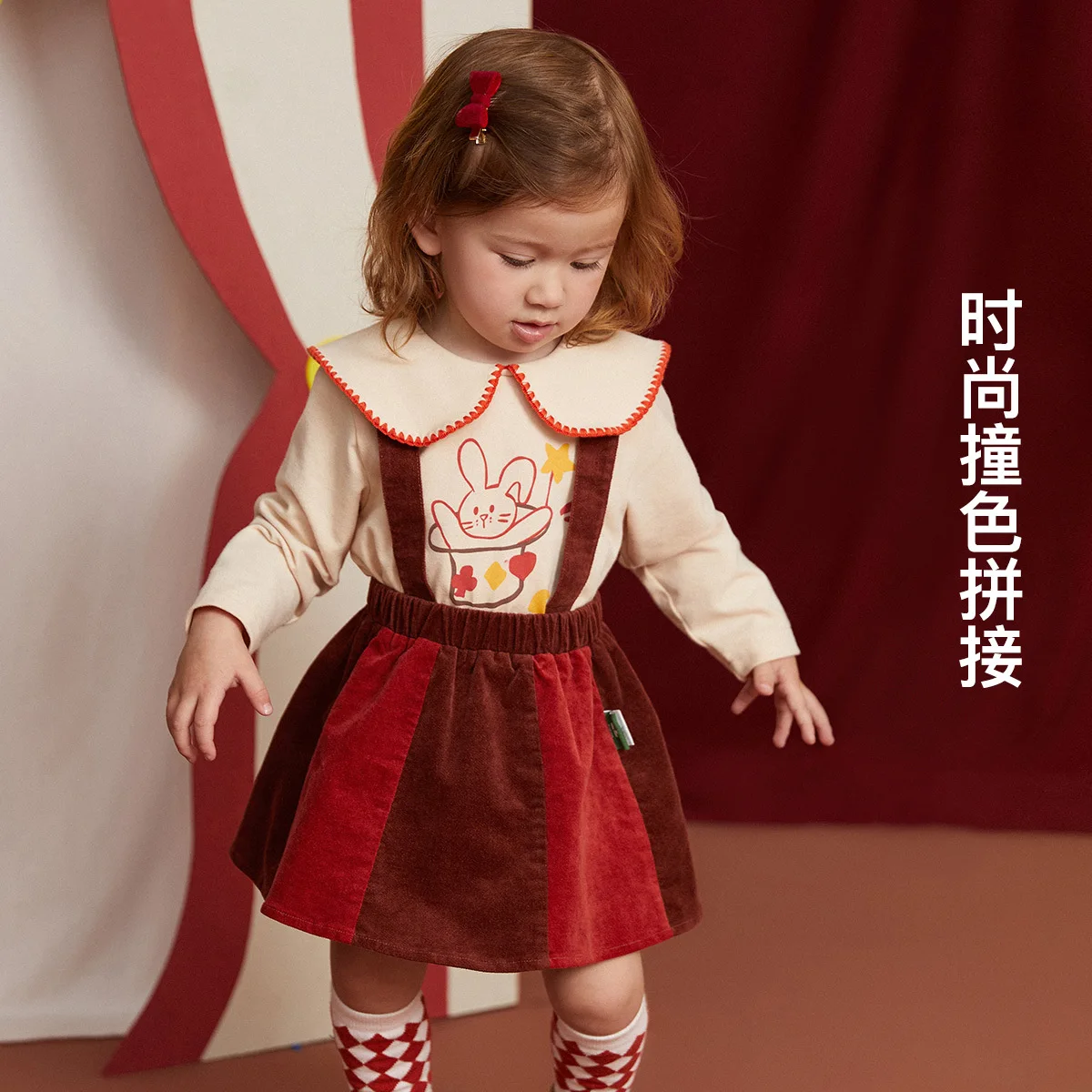 

Amira Strap Skirt 2022 Autumn New Baby Girl Adjustable Strap Half Body Corduroy Red Pleated Skirt faldas para niñas