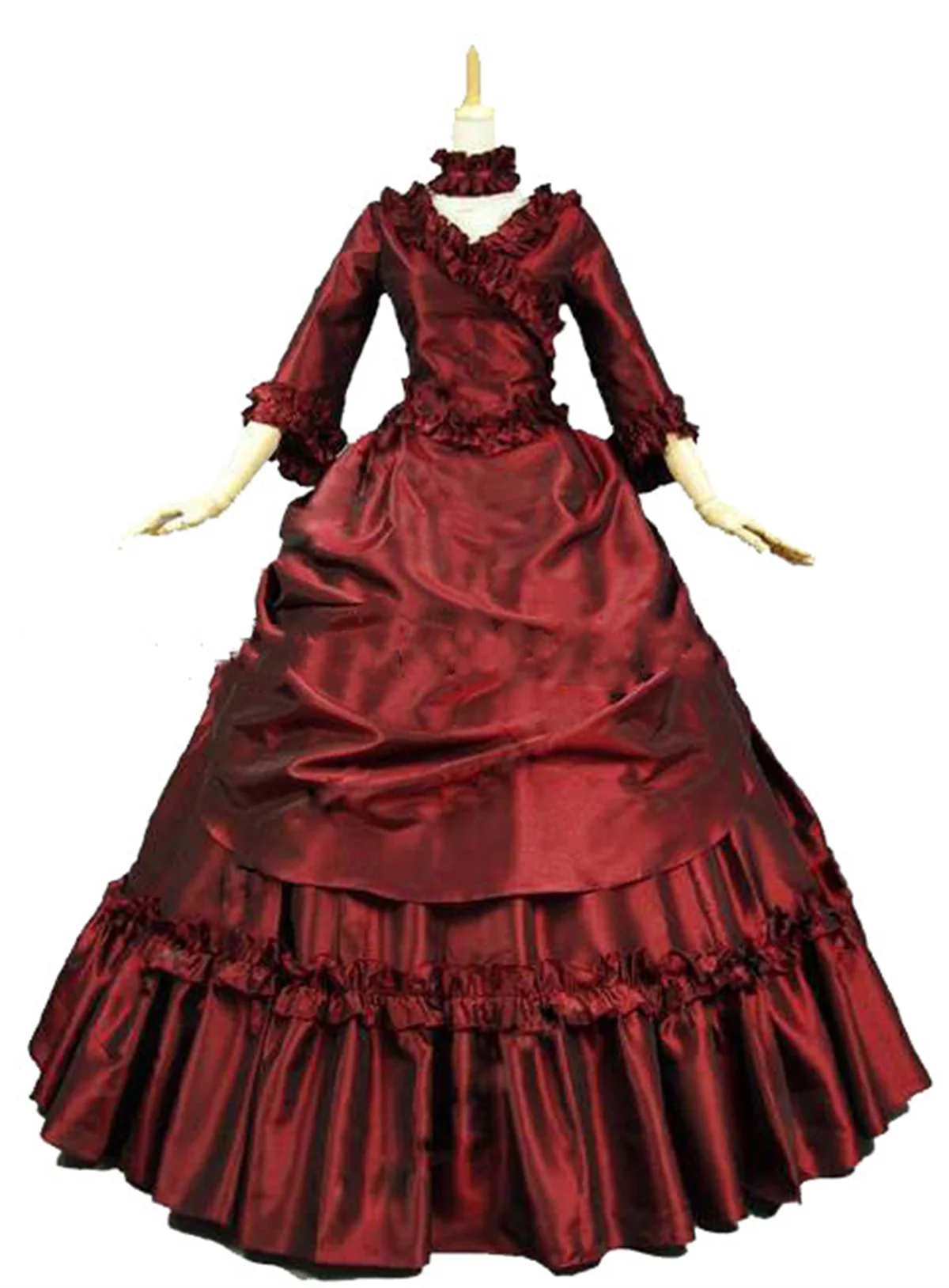 

Wine Red Victorian French Bustle and Swag Dress Ball Gown Reenactment Clothing
