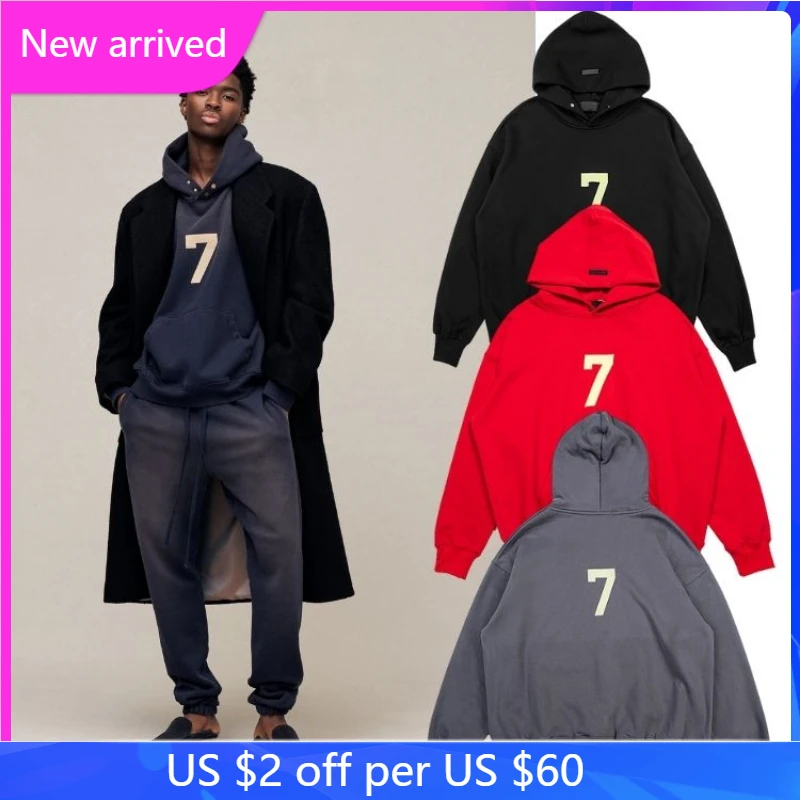 

High Street Fashion ESSENTIALS Hoodies 7 Numbers Oversized Pullover Men Women Casual Loose Hoodie Sweatshirts