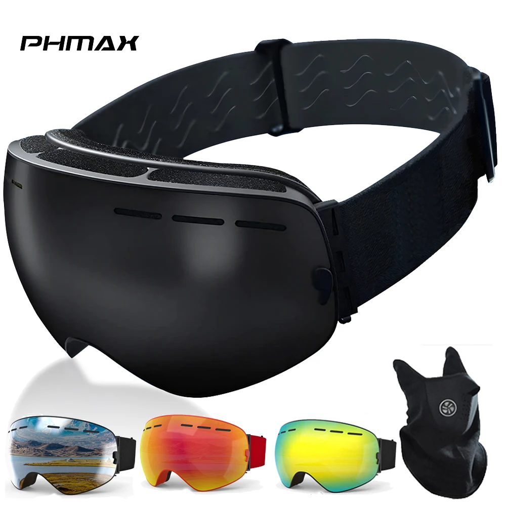 

PHMAX Professional Ski Goggles Anti-Fog UV400 Snow Skiing Glasses Men Outdoor Sport Snowboard Goggles