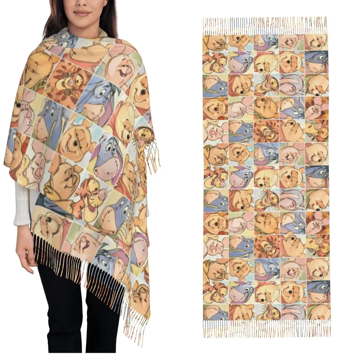 Женская шаль с Винни-Пухом и друзьями зимний теплый большой мягкий шарф из
