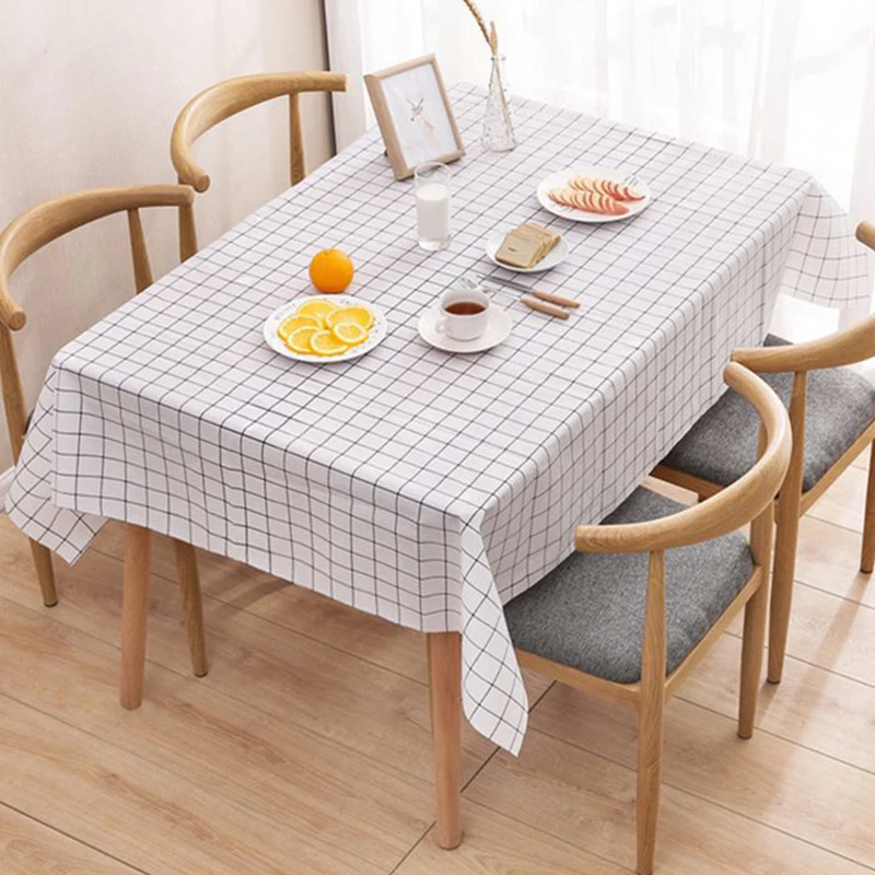 

PEVA Rectangula Grid Printed Tablecloth Waterproof Oilproof Kitchen Dining Table Colth Cover Mat Oilcloth Antifouling