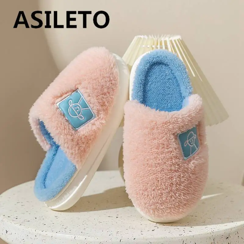 

ASILETO 2022 новые хлопковые тапочки для дома спальни дамские зимние теплые пушистые лепестки толстая подошва плюшевые мягкие скользящие ботинк...