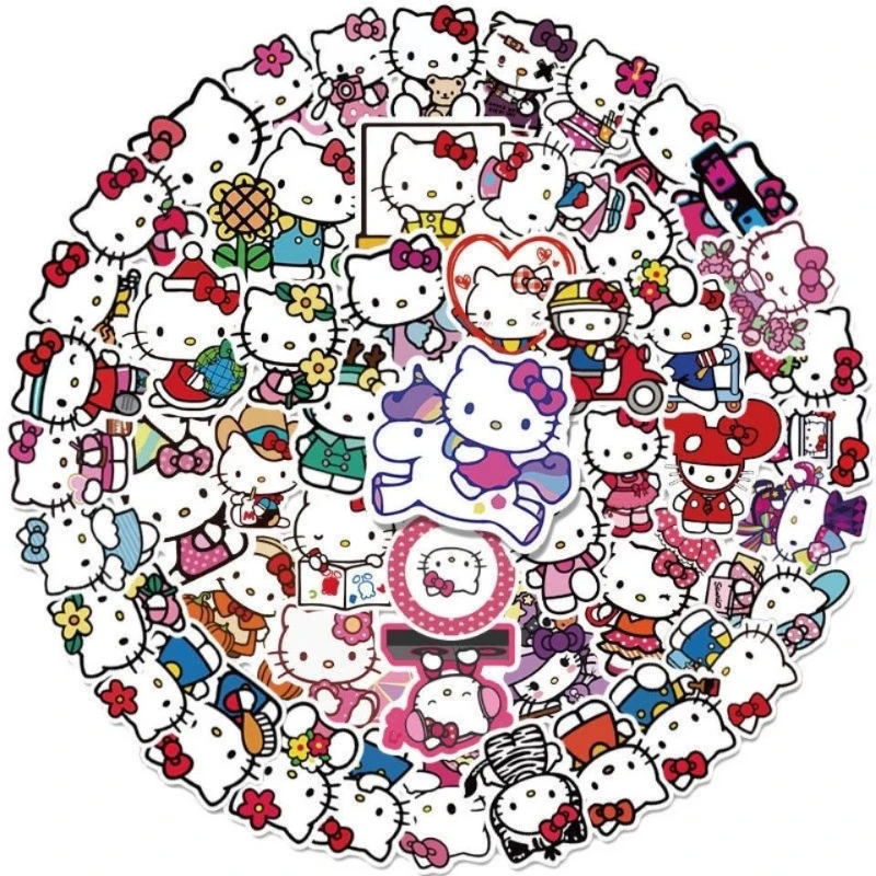 

50/100pcs Sanrio Stickers Cartoon Hello Kitty Stickers Car Stickers Suitcase Laptop Water-resistant Decals, Katie Cat Stickers