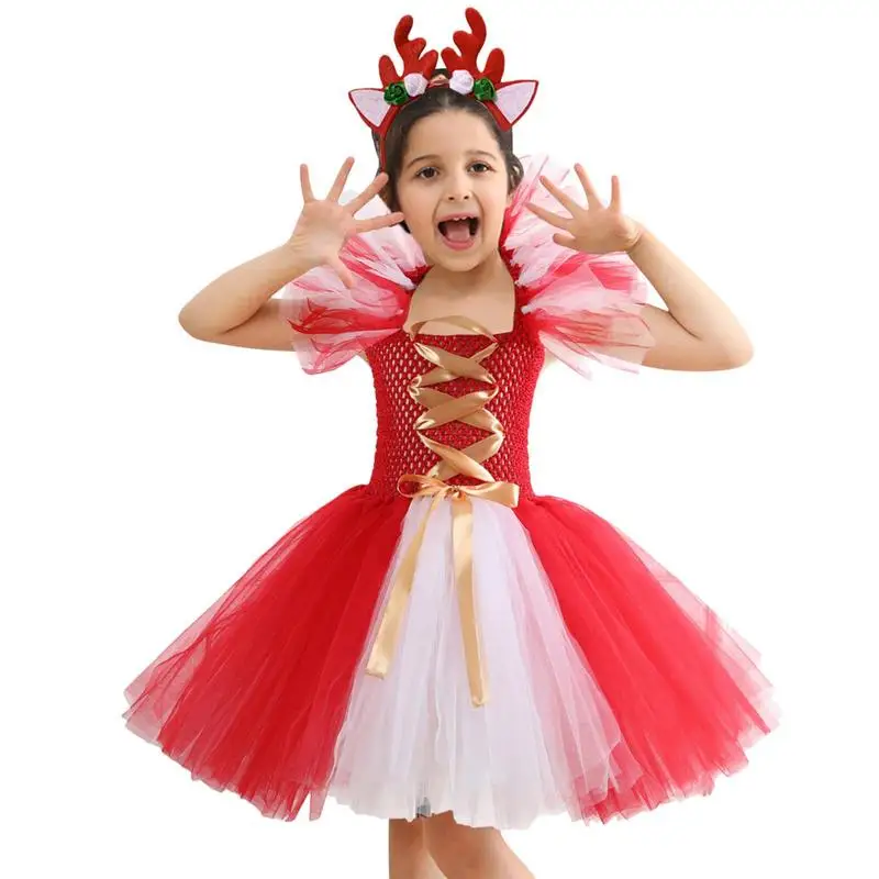 

Toddler Gauzy Christmas Dress Girls Gauzy Dress With Headwear Backless Pageant Dresses Toddler Party Gown Dress For Photoshoot