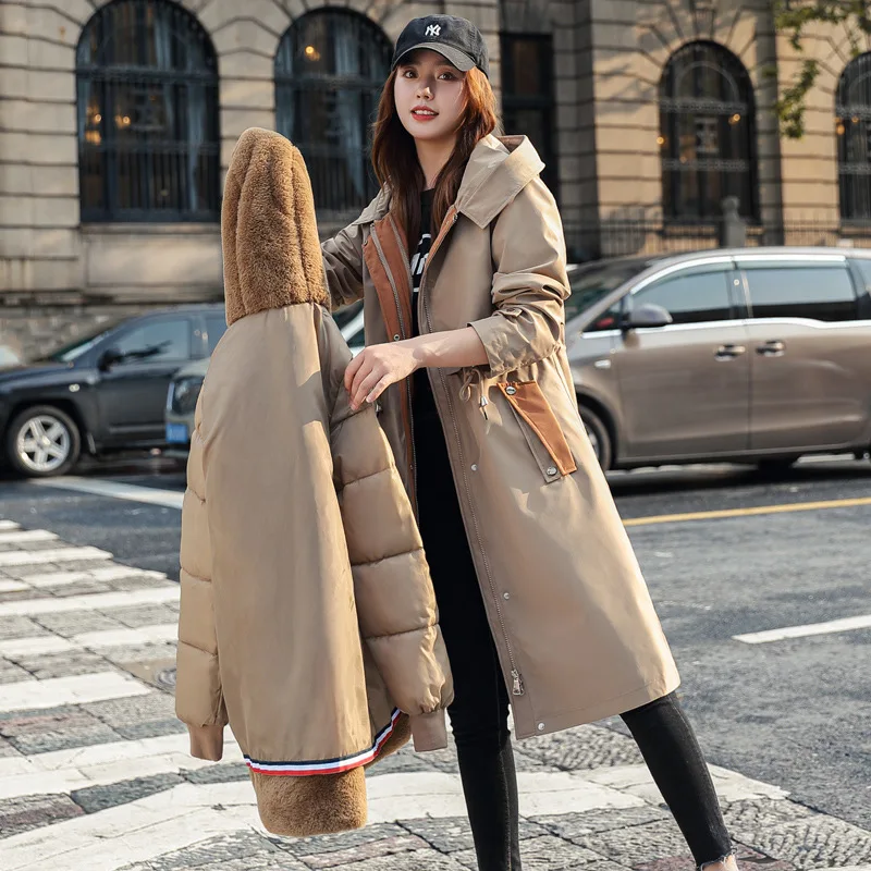 Plus Size Womens Hooded Length Parka Jacket Winter Thickening Warm Outwear Fashion Oversized Boutique Female Cotton Padded Coat