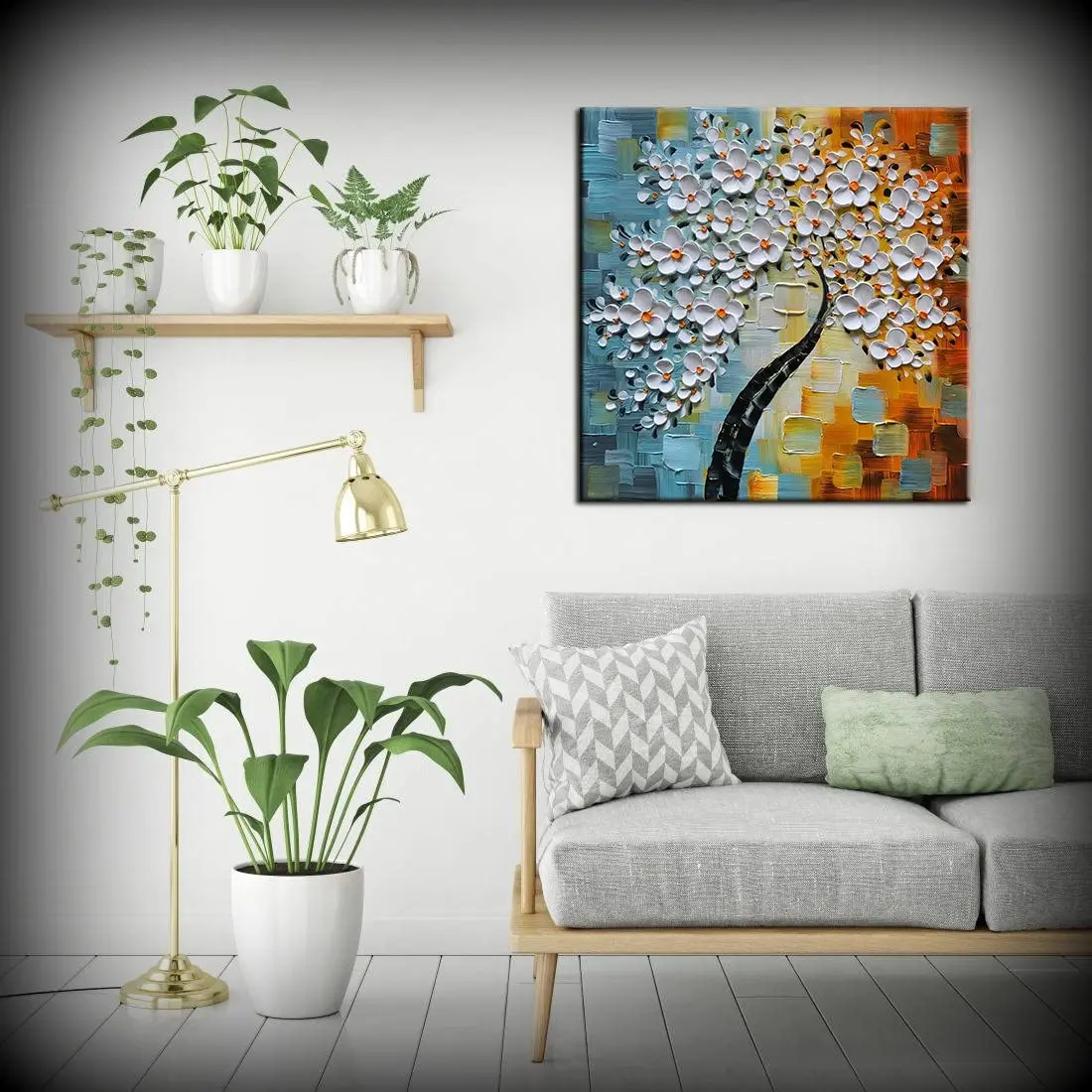 

Hand-painted Oil Painting On Canvas White Red Blue Flowers Paintings Modern Home Interior Decor Abstract Wall Art Picture
