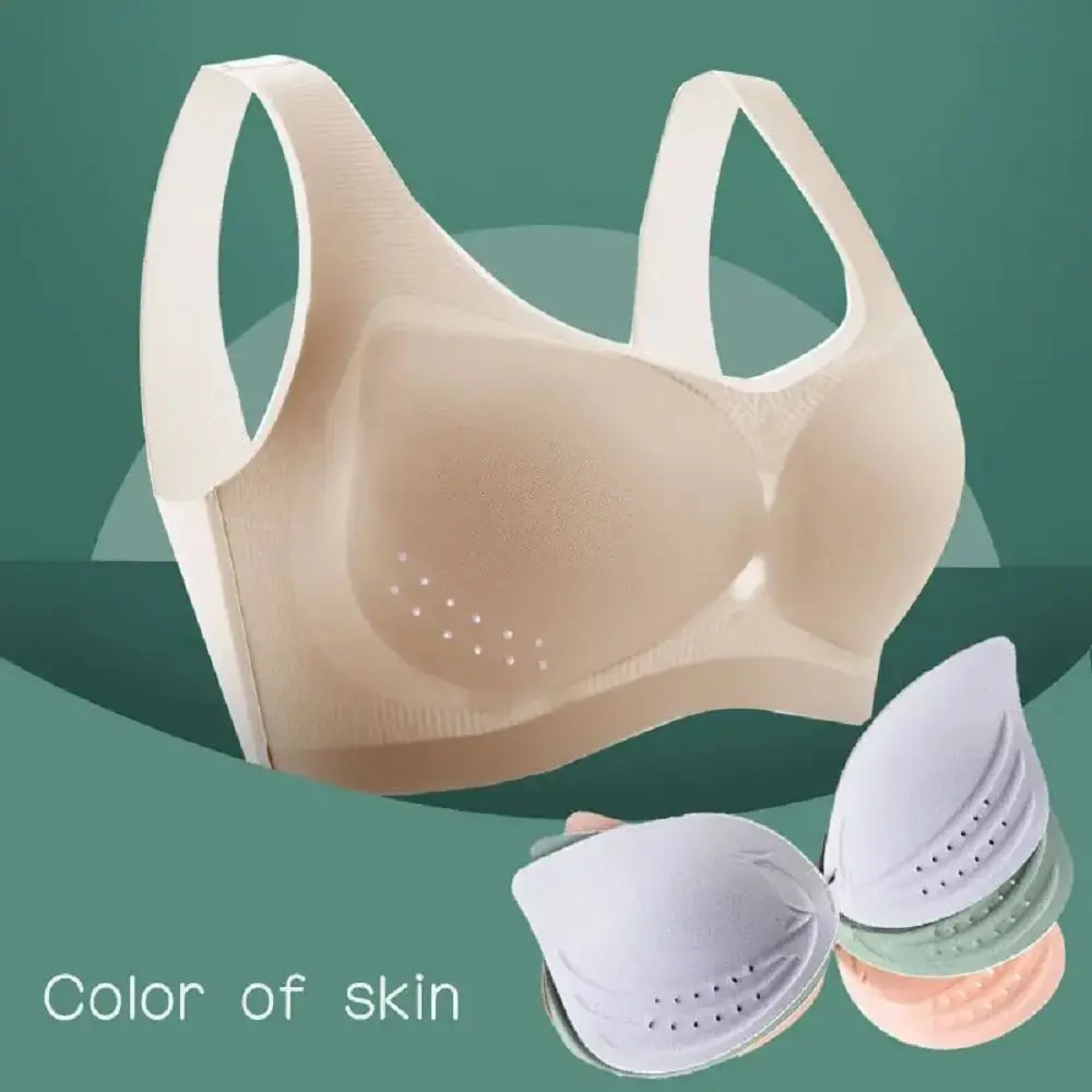 Thai Latex Underwear Bras for Women Large Size  Push Up Brassiere Seamless Bra Top Comfort Cooling Gathers Shock-Proof Pad
