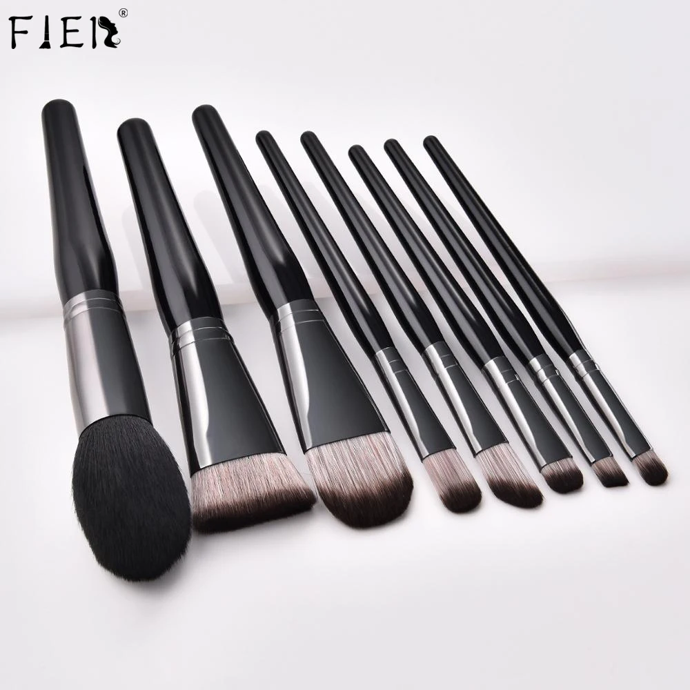 

FJER Black Makeup Brushes Set 8pcs Foundation Powder Blush Contours Eyeshadow Blending Make UP Brush Tools de brocha maquillaje