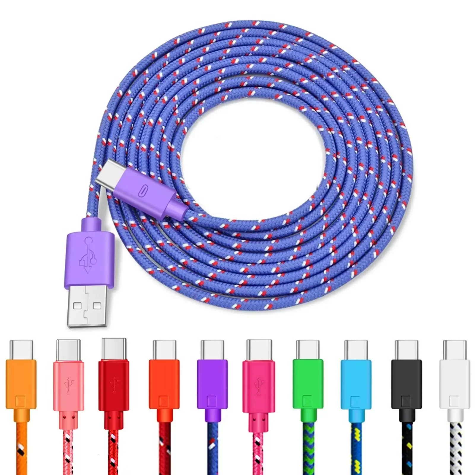 

1M 2M 2-in-1 Nylon USB to Type C Cable Fast Charging Quick Charging Mobile Phone Charging Wire USB C Data Cable Long Wire
