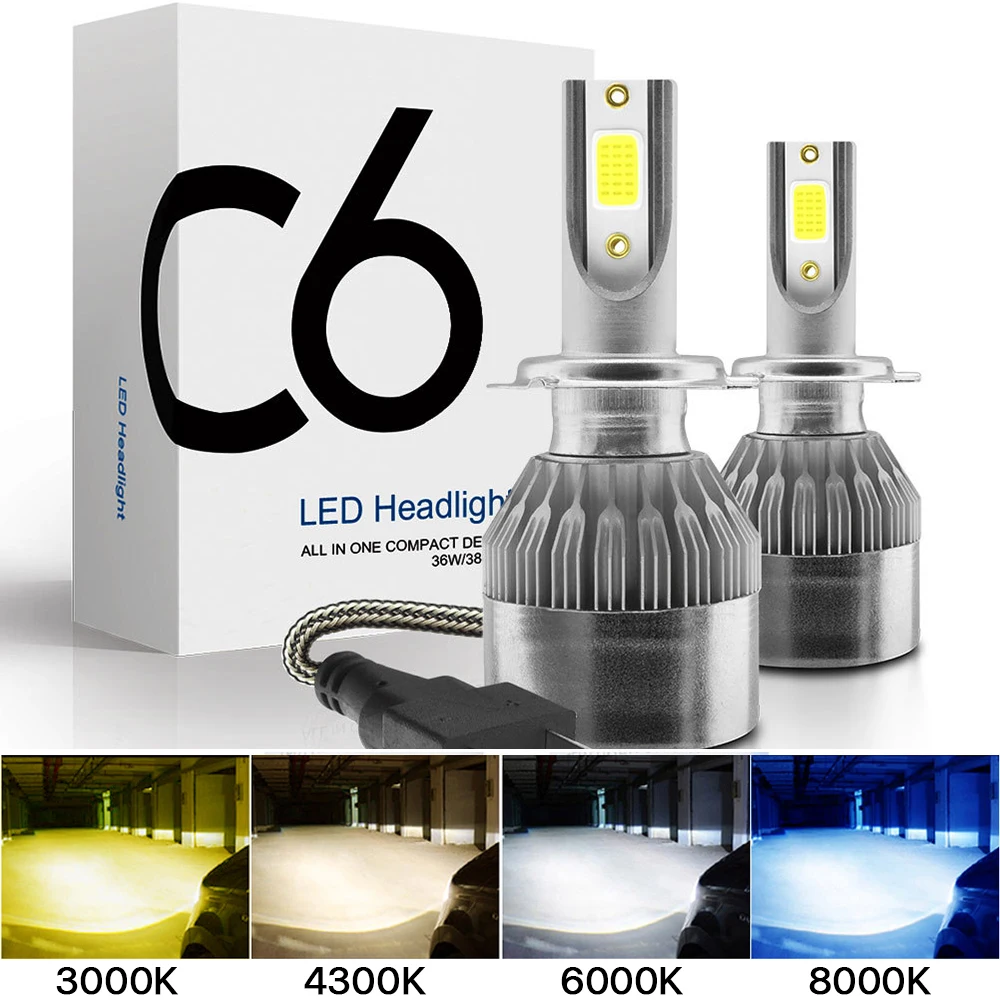 

ZK20 2x H7 LED H11 H4 H1 H3 H8 HB1 HB3 HB4 HB5 HIR2 H13 H27 9005 9006 Car Headlight Bulbs 3000K 6000K 8000K COB C6 car lights