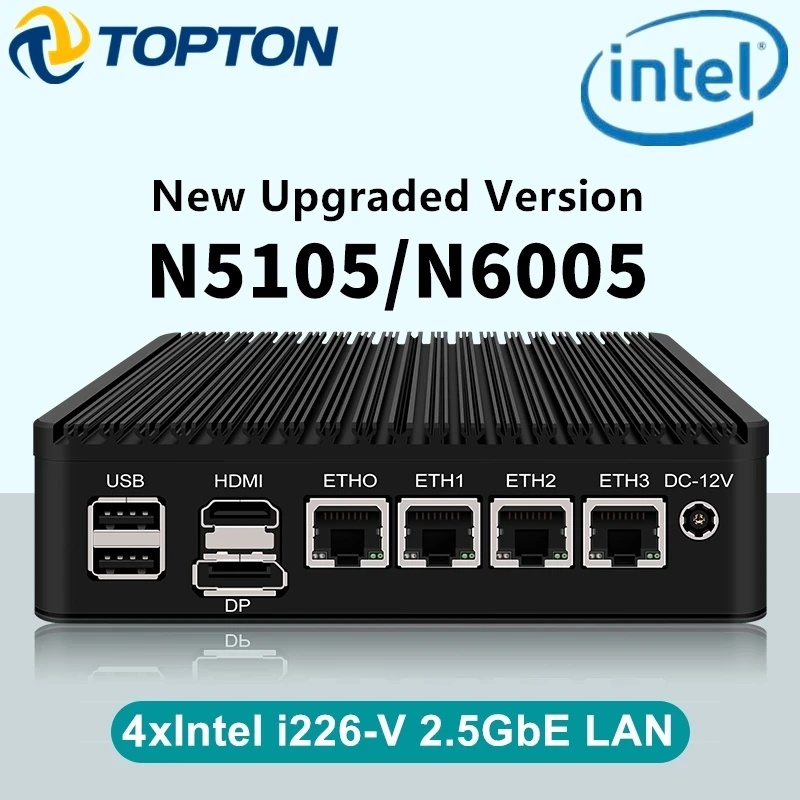 Fanless Mini PC 4 Intel i226-V 2.5Gb LAN N6005 N5105 2*NVMe TPM2.0 Switch Soft Router VPN Server ESXI Rugged Firewall Appliance