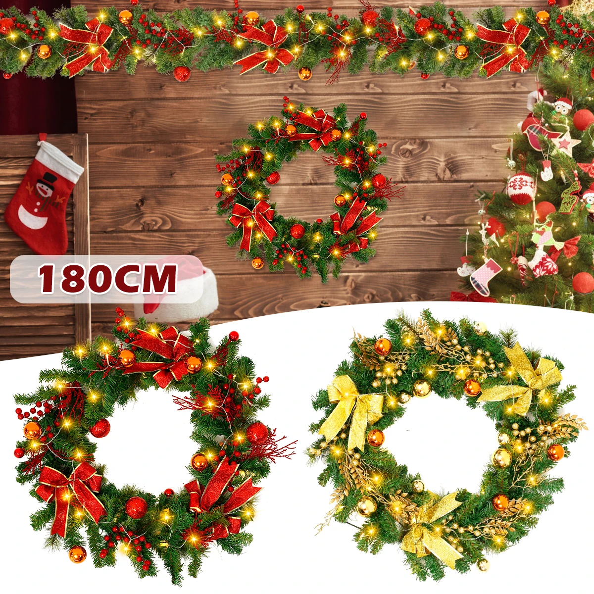 

New 6Ft/1.8m Christmas Garland with Lights Pre-Lit Artificial Christmas Garland Battery Operated National Tree Company Reusable