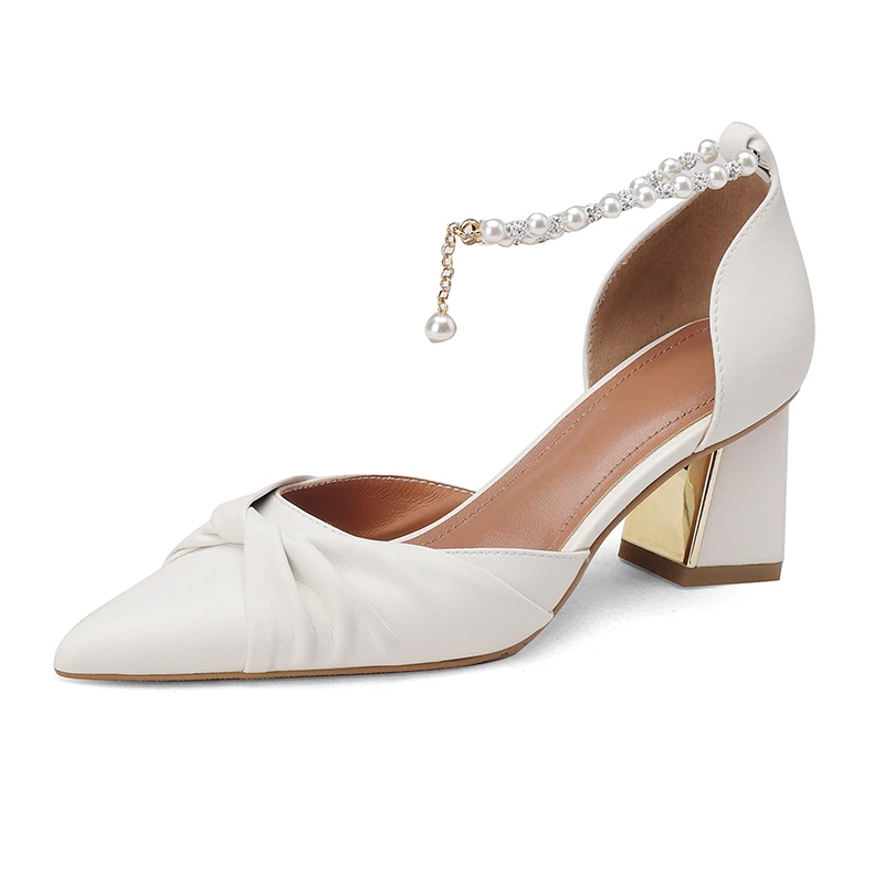 2023 New Women's Split Leather Shoes High Heel Sandals Summer Fashion Chunky Heel Pointed Toe Party women Shoes  Ladies Shoes