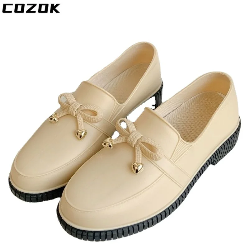 Fashion Rain Boots Women's Fashion Extra High Low Heels Flats Work Shoes Youth Non-slip Waterproof Short Rubber Shoes Overshoes