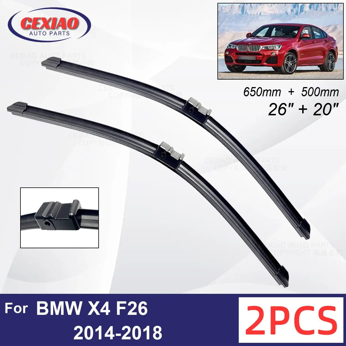 

Car Wiper For BMW X4 F26 2014-2018 Front Wiper Blades Soft Rubber Windscreen Wipers Auto Windshield 26" 20" 650mm 500mm