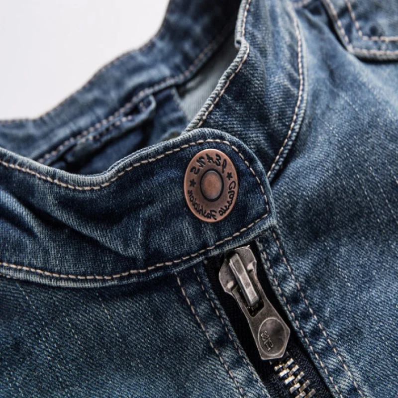 Denim Jackets Men Dark Blue Casual 