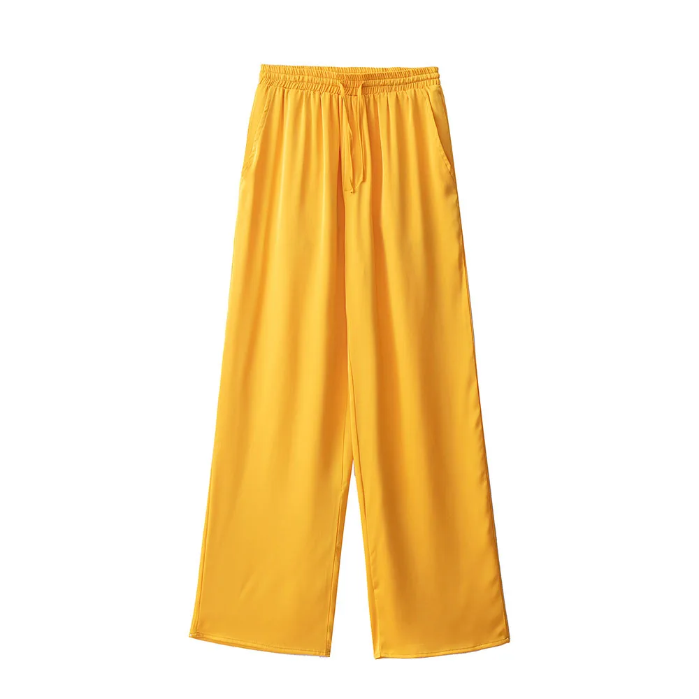 

PB & ZA2022 summer new fashion commuter women's clothing orange loose lace-up pocket ornament long wide leg pants