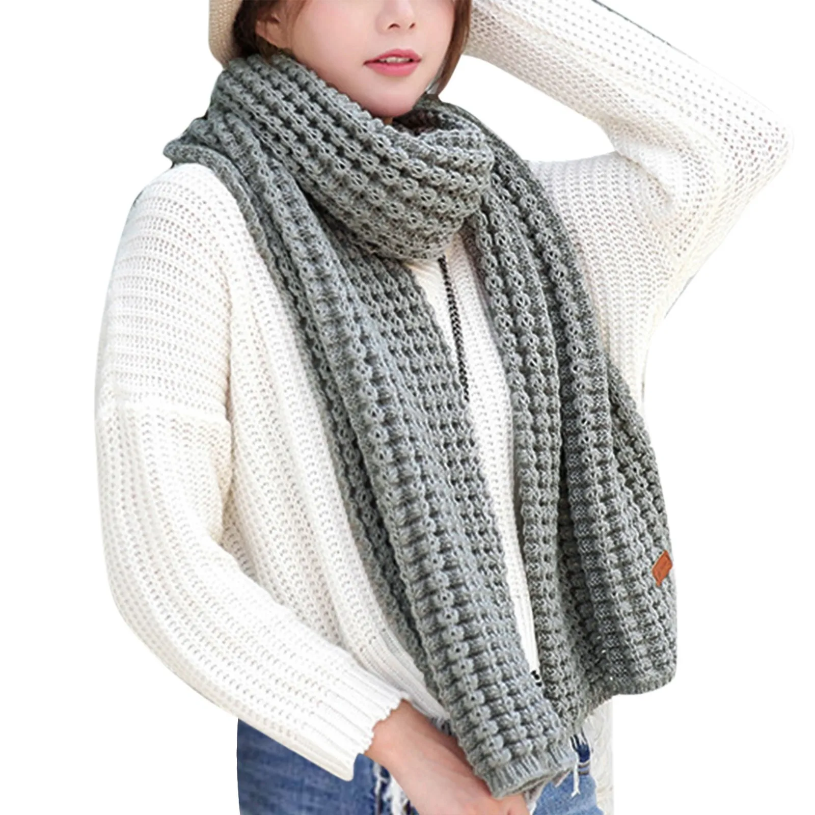

Women Winter Warm Scarf Female Knit Shawl Scarf Girls Neck Collar Keep Warm Accessories Solid Color Knitted Scarves Bib
