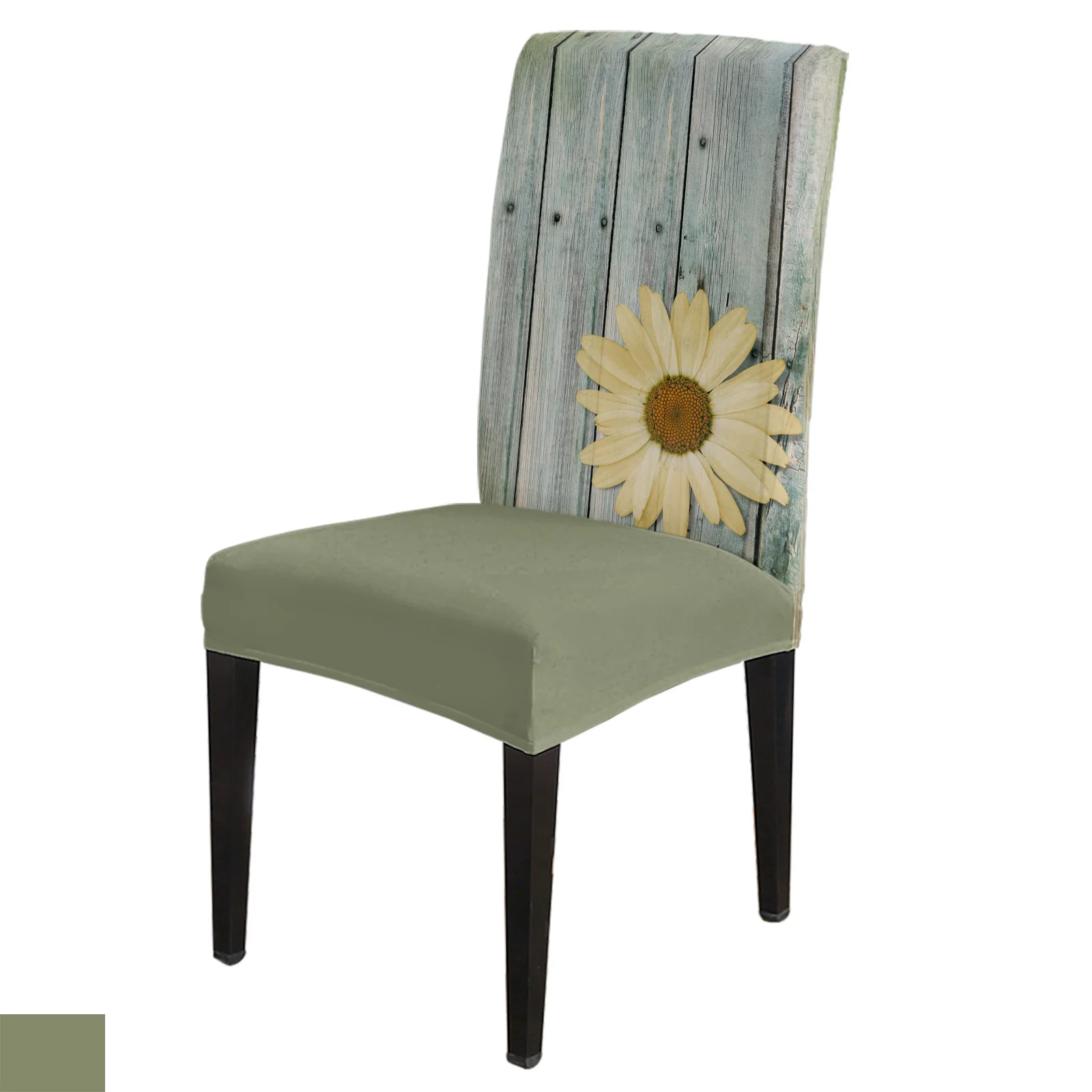 

Vintage Wood Grain Small Daisy Stretch Chair Cover Kitchen Dinning Chair Seat Cover Christmas Chair Covers