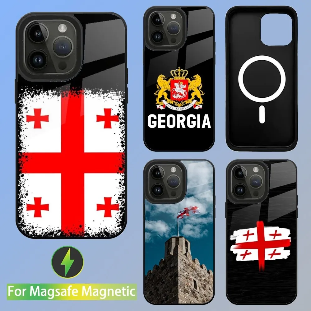 Чехол для телефона с флагом Джорджии iPhone 15 14 13 12 11 Plus Pro Max Mini Magsafe Магнитная