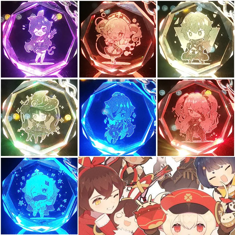 

Genshin Impact Anime Crystal Luminous Key Chain Klee Xiao Action Figure Backpack Keychain Model Children's Toy Halloween Gifts