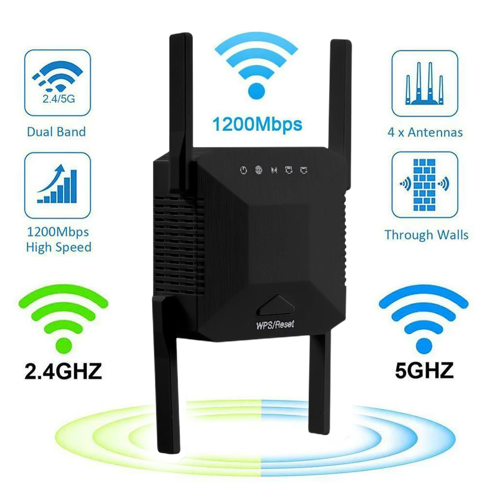 

Dual chip WiFi Amplifier 5Ghz 1200Mbps Wireless Wifi Extender Repeater Long Range Signal Amplifier 2.4G Wi-Fi Repetidor 802.11N