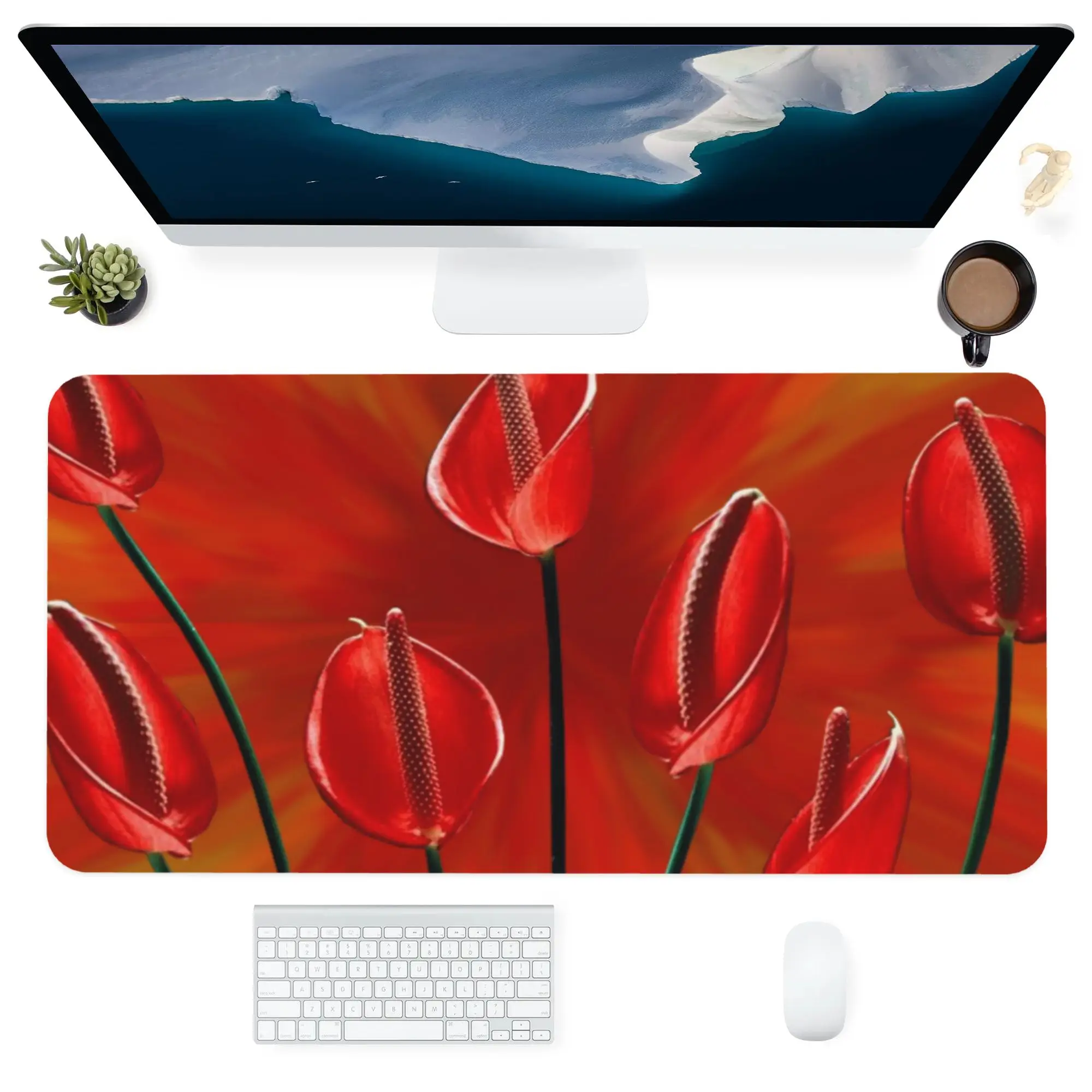 

Keyboard Computer Office Supplies Accessorie Mouse Pad Durable Personalized Large Square Desk Pads Mat Red Flowers MousePad XXL
