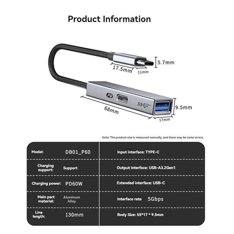 USB 3.2 Type-C HUB 5 Гбит/с 60 Вт PD адаптер OTG для зарядки Высокоскоростной преобразователь