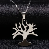 fashion tree of life necklaces women silver color stainless steel plant necklaces pendants jewelry gargantilla n17942s07