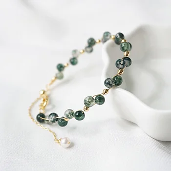 Hand-wound Silk Water Grass Agate wishing Lucky Stone Bracelet Student Girl Birthday Gift Gold Plated Chain Bracelets for Men