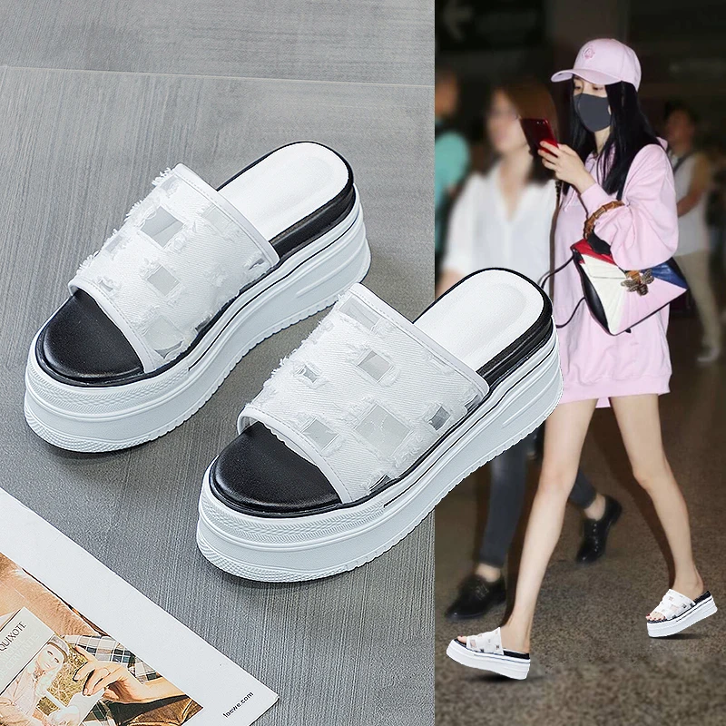 AIYUQI Slippers Women Outdoor Summer Hollow Breathable Slippers Women Casual fashion Korean High-heel Slippers Female