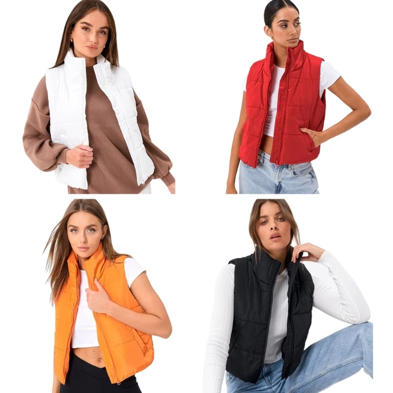 

Womens Lightweight Puffer Vest Sleeveless Zipper Stand-Up Collar Jackets Coat Winter Outerwear Padded Gilet with Pockets L5YB