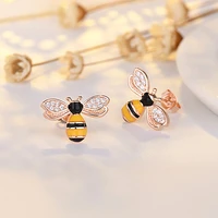 s925 silver needle new personality trend bee earrings net red small earrings dripping oil fashion student earrings jewelry